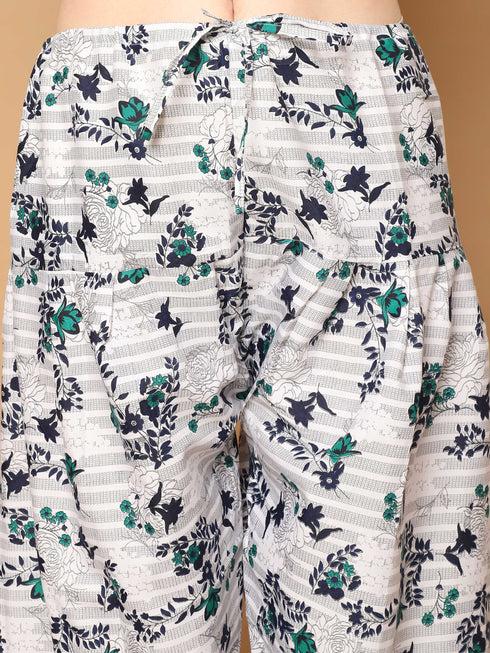 Navy Blue  Cotton Blend Printed Readymade Patiala Salwar Suit